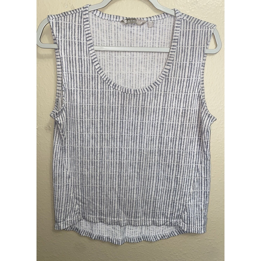 Athleta Breezy Muscle Tank Top Gray White Striped Womens Size Small